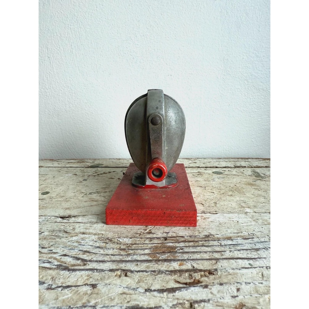 Vintage Pencil Sharpener on Wooden Base Metal Red Manual Desk Accessory - Picture 5 of 9